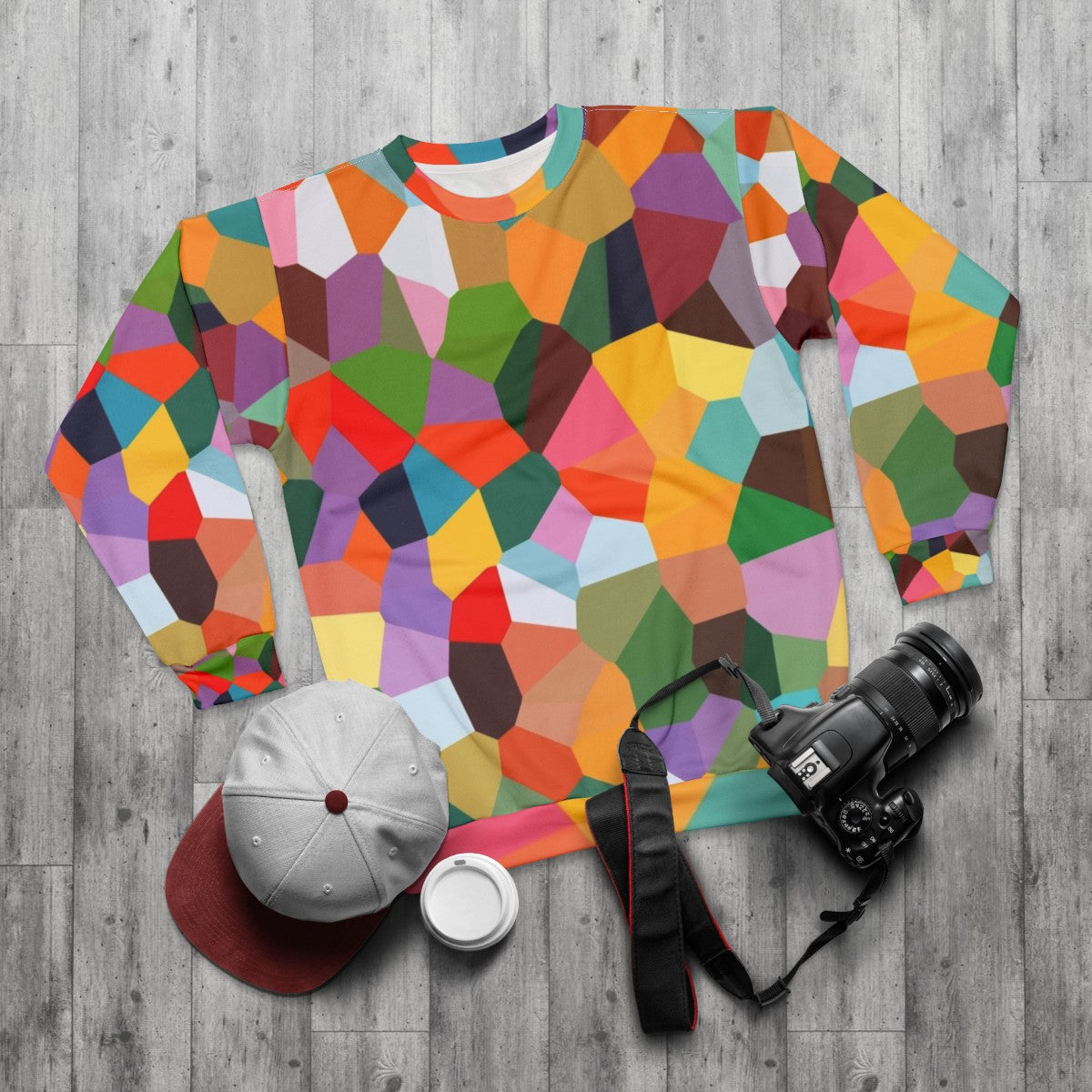 Voronoi Sweatshirt - Abstract Australian Fashion Design by Stephen Baxter - flat lay