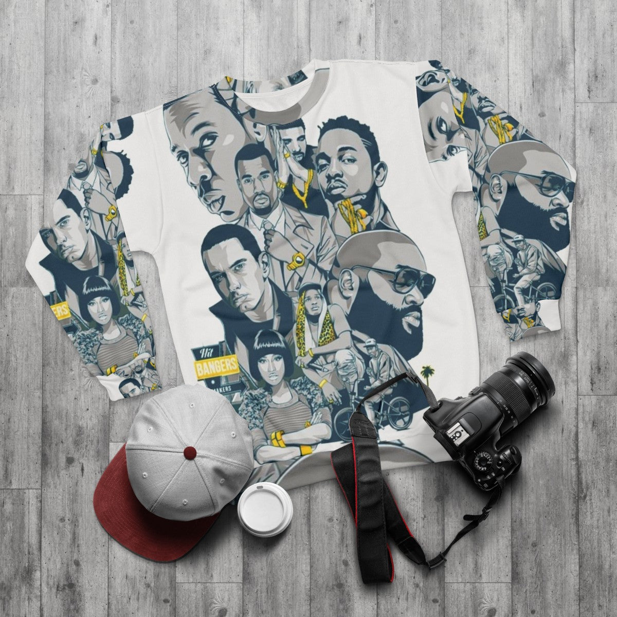 90s hip hop fashion sweatshirt - flat lay