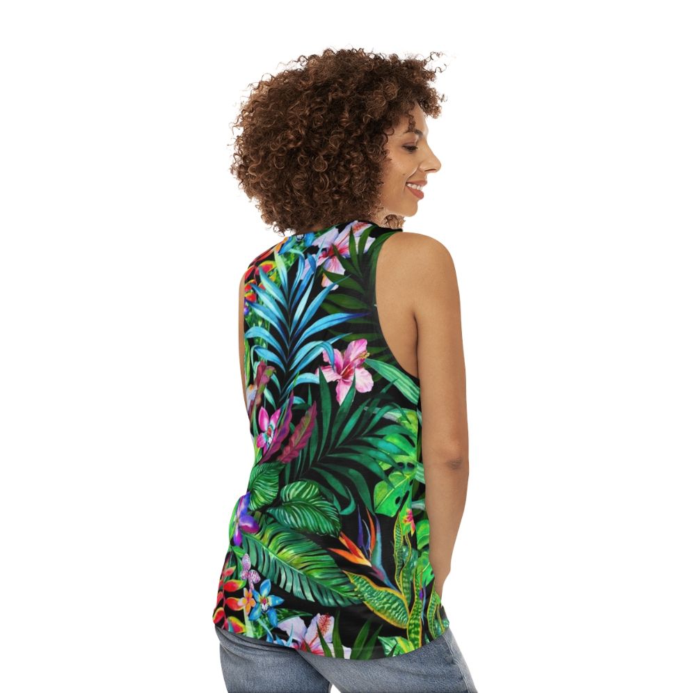 Tropical floral unisex tank top - women back