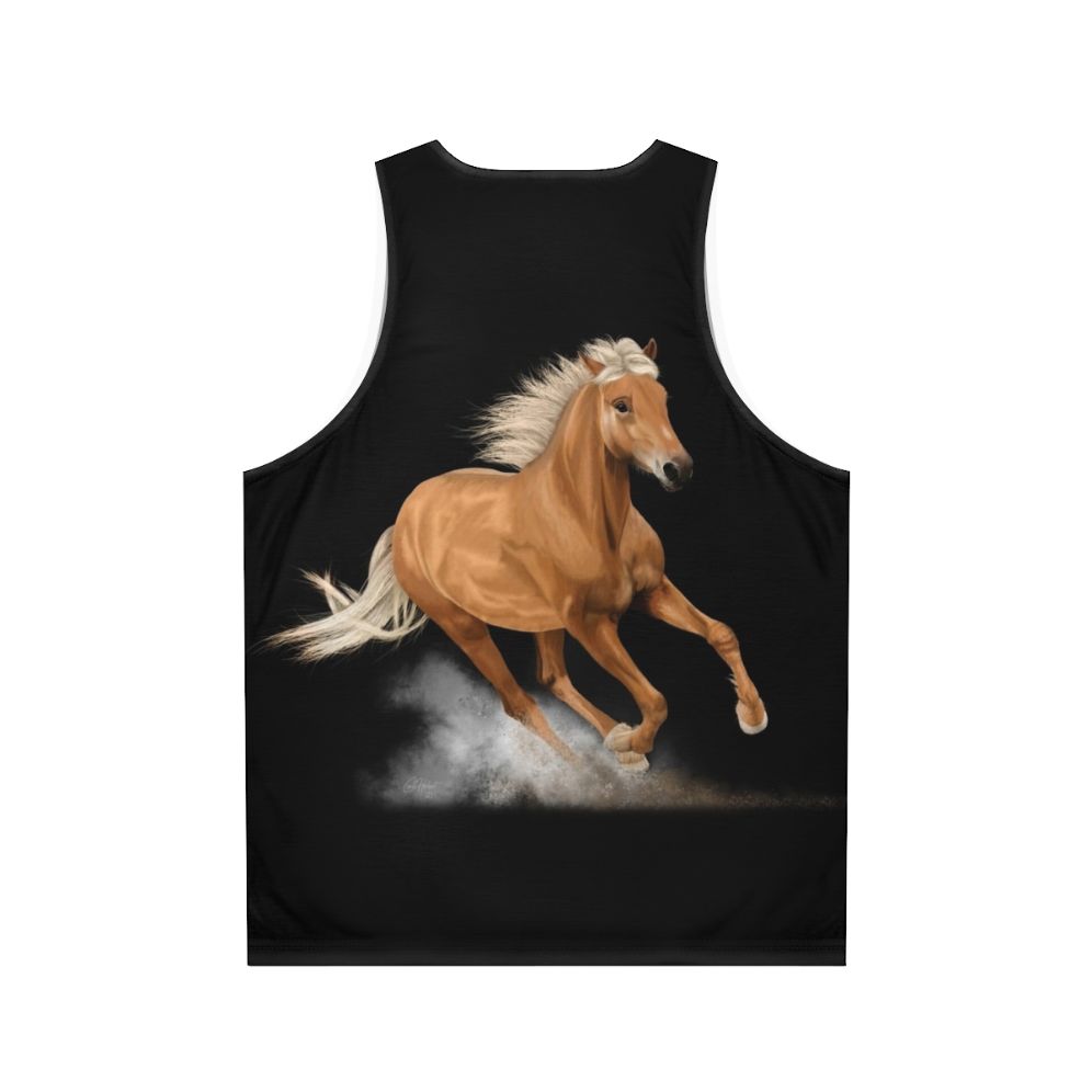 Palomino horse running painting on unisex tank top - Back