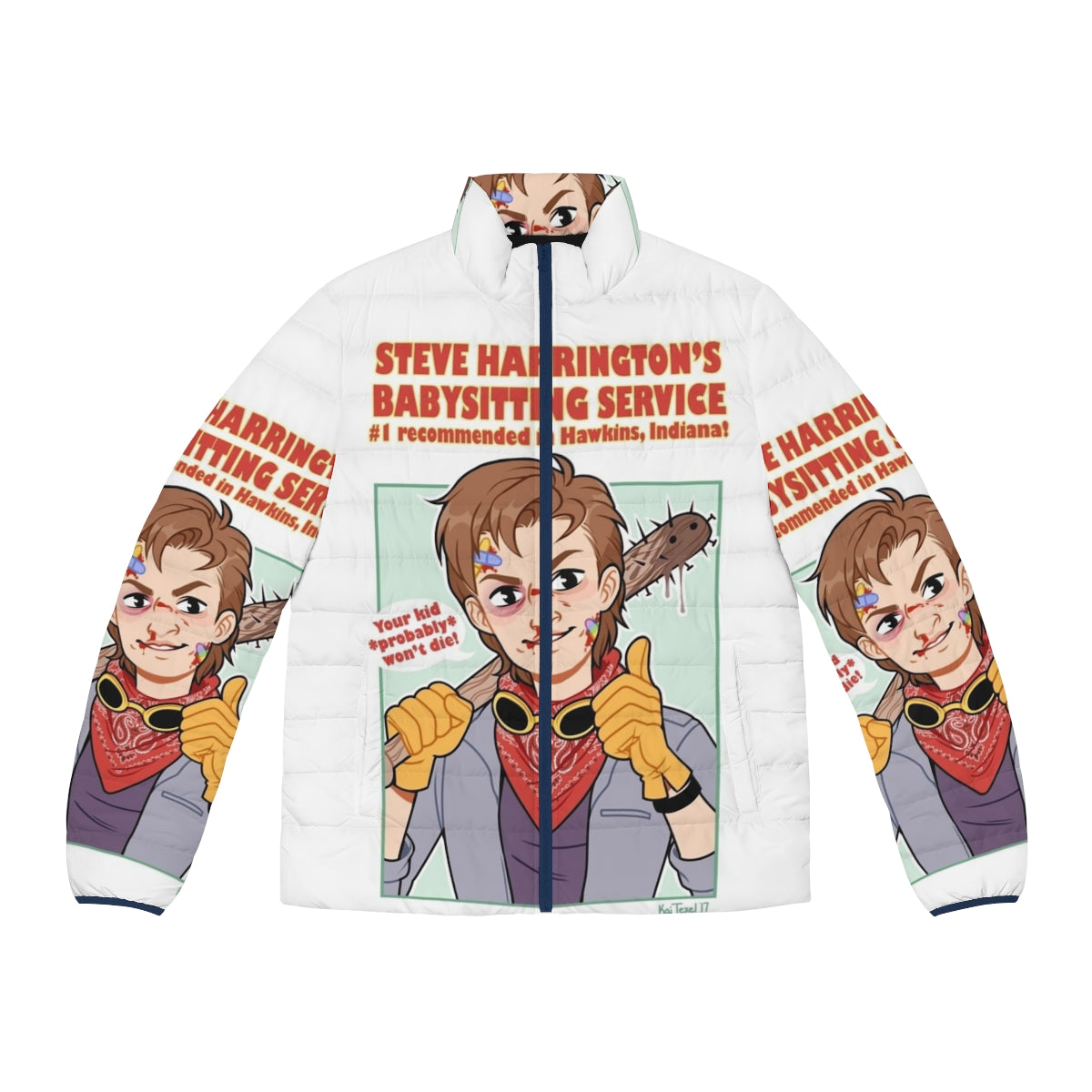 Steve Harrington from Stranger Things wearing a cozy puffer jacket