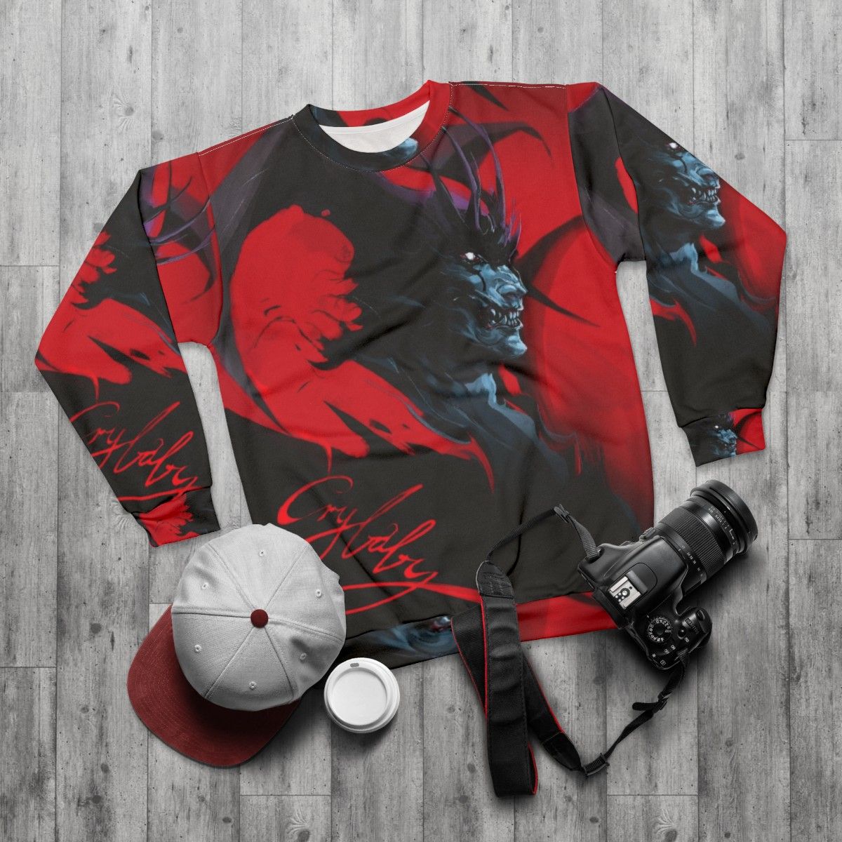 Devilman Crybaby anime sweatshirt featuring demonic character - flat lay