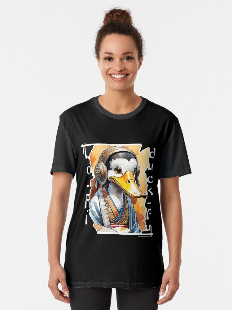 Lo-Fi Duck Graphic T-Shirt with a unique, mixed art and AI-inspired design - Women