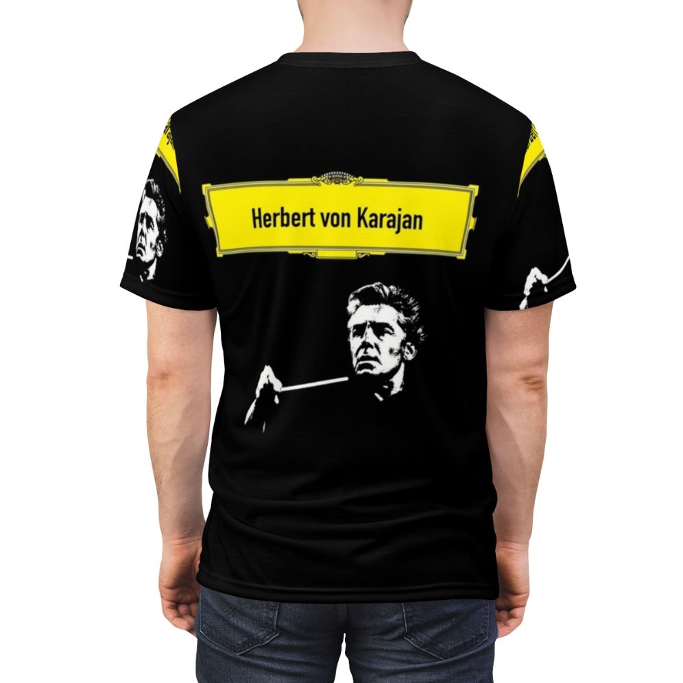 T-shirt design featuring the portrait of renowned classical music conductor Herbert von Karajan - men back