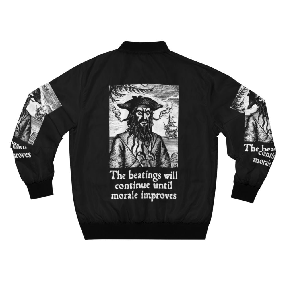 Pirate-inspired bomber jacket with the text "The Beatings Will Continue until Morale Improves" - Back