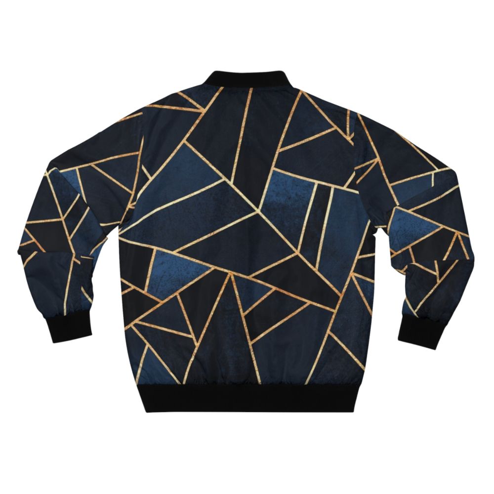 Navy blue bomber jacket with geometric, abstract patterns - Back