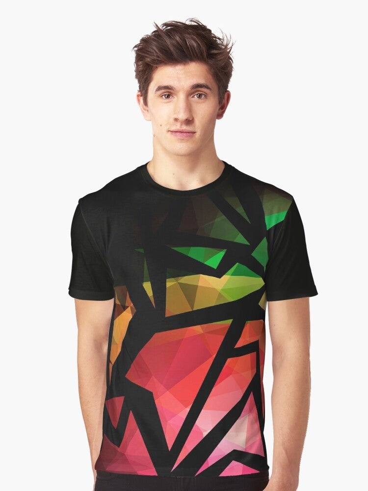 Abstract polygon print graphic t-shirt with vibrant colors - Men