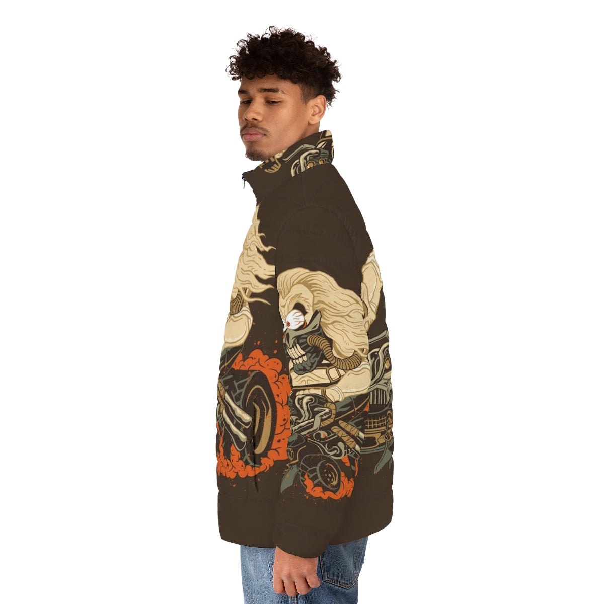 Immortan Joe inspired puffer jacket with Rat Fink design - men side left