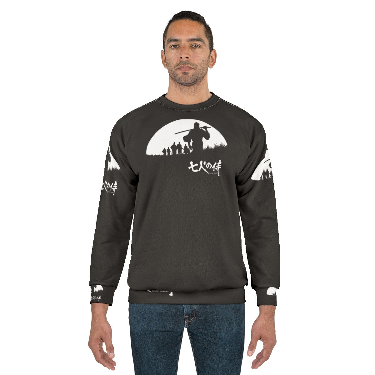 Samurai silhouette against a full moon, Japanese art and anime inspired sweatshirt - men