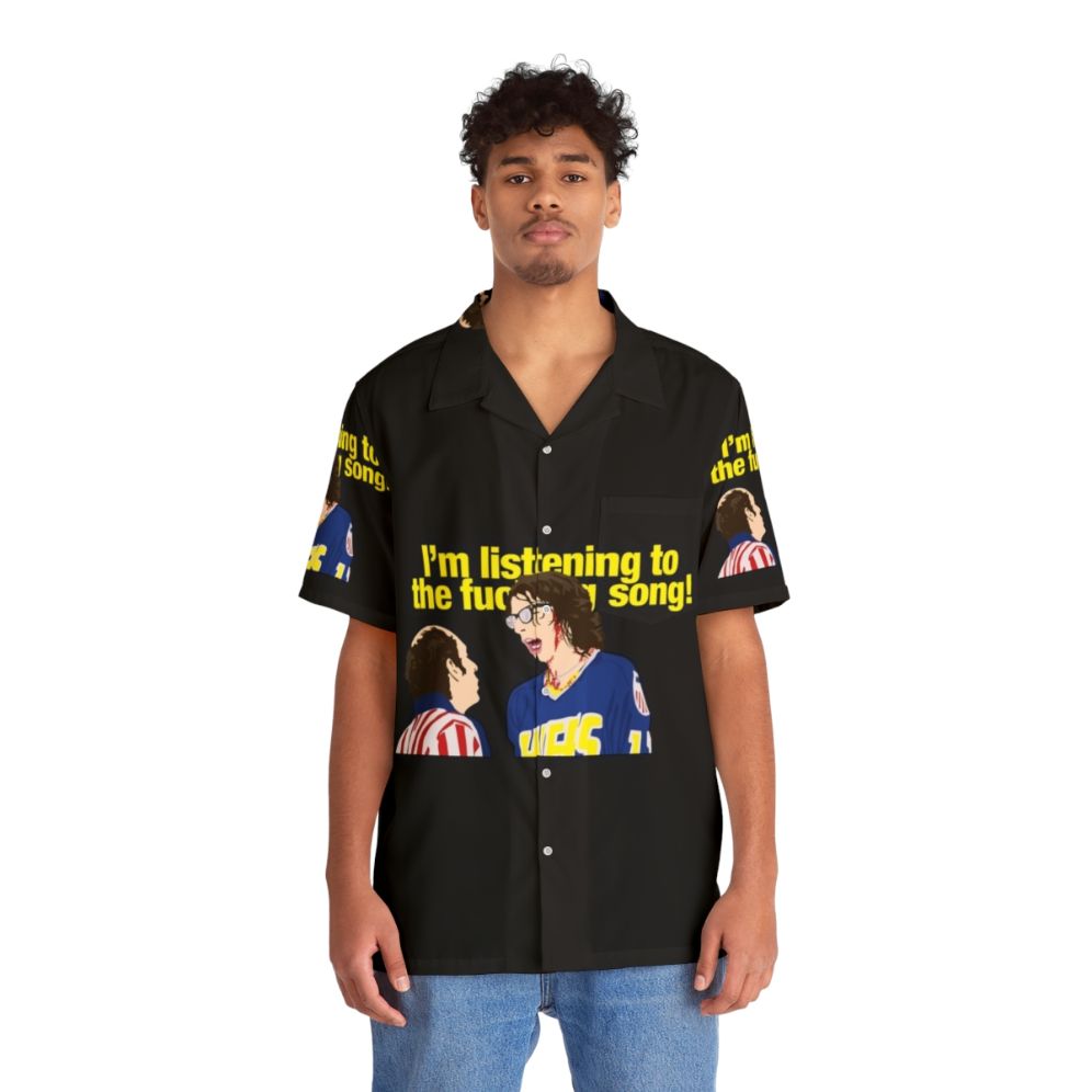 Hanson Brothers National Anthem Hawaiian Shirt featuring hockey, sports, and cult comedy elements - People Front