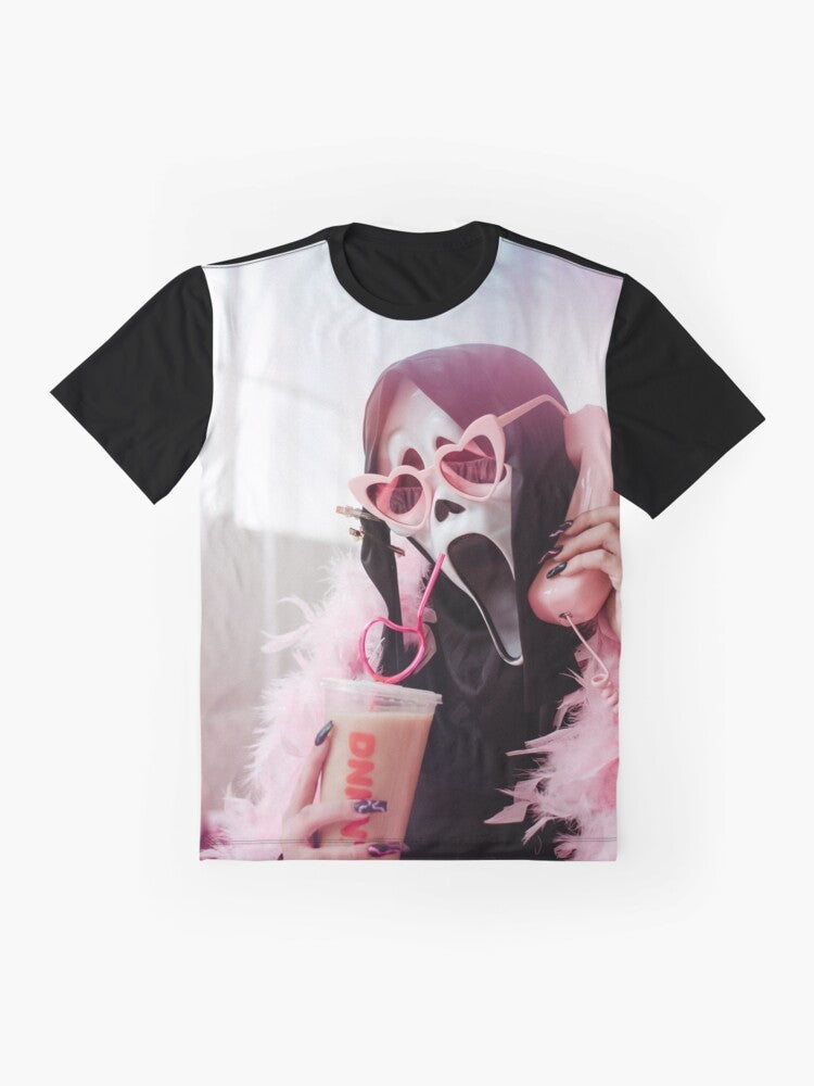 Ghostface graphic t-shirt with Sarah Smile design - Flat lay