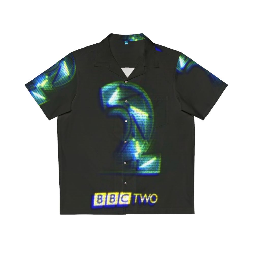 Bbc 2 neon hawaiian shirt with retro 90s aesthetic and logo graphic