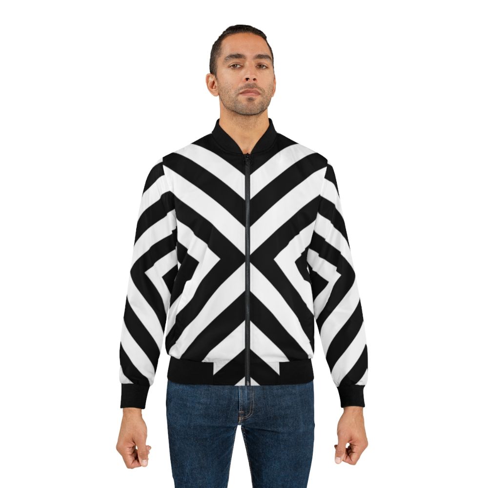 Black and white minimalist pattern bomber jacket - Lifestyle
