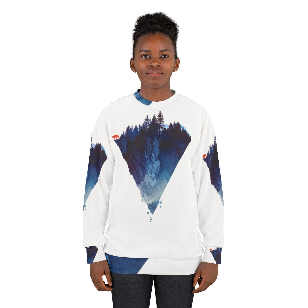 Watercolor forest sweatshirt with a majestic fox - women