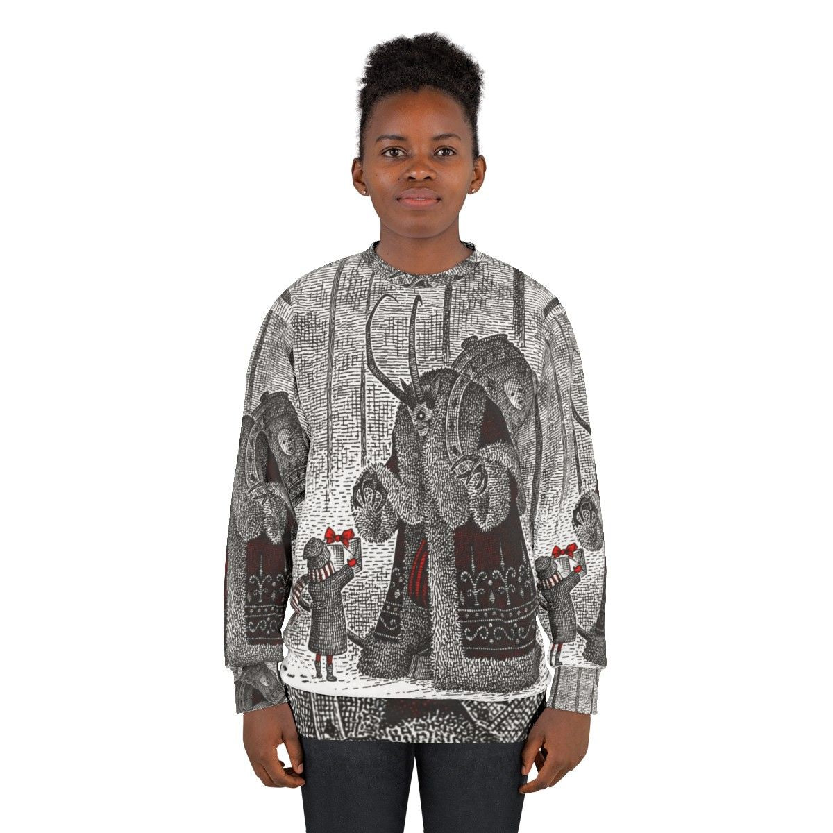 Vintage Krampus Sweatshirt featuring a mythical horror holiday character - women