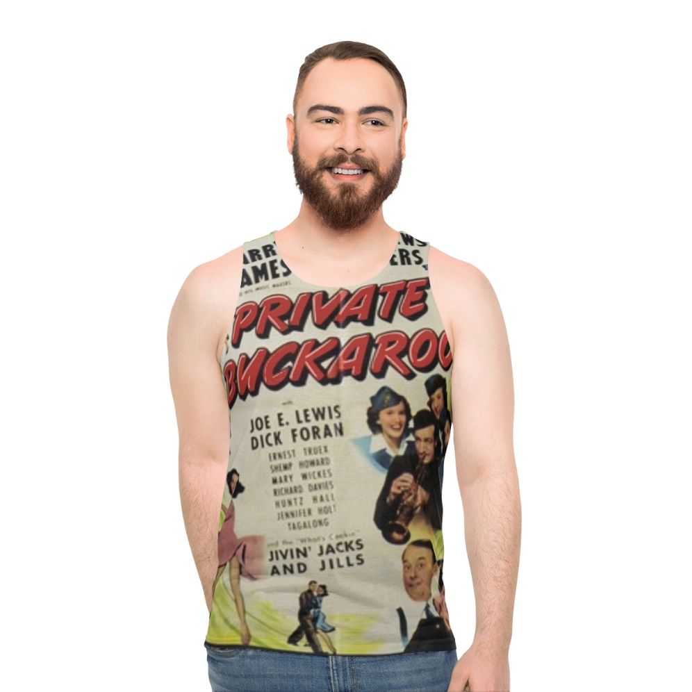 Unisex tank top with 1940s movie and music design - men