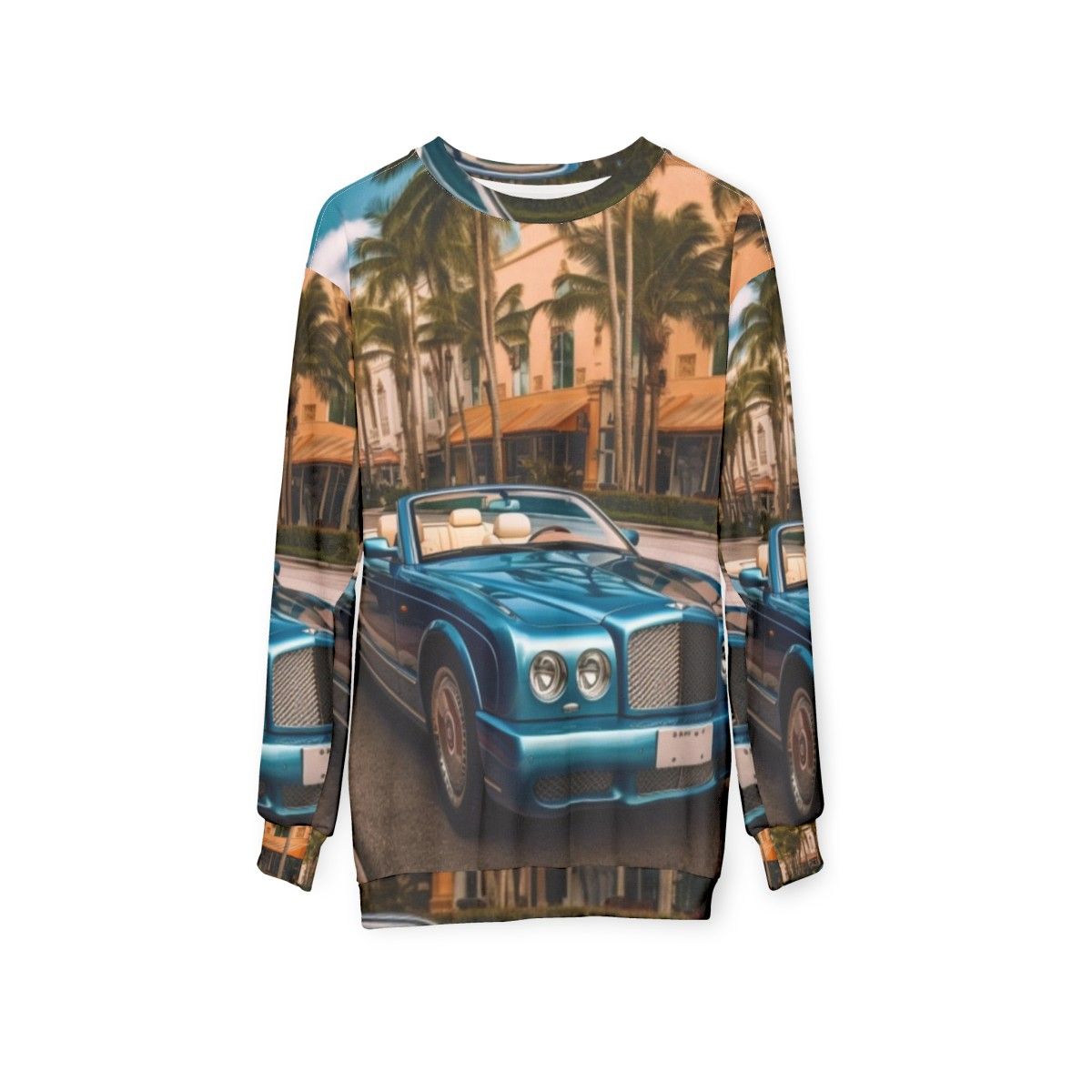 Luxurious Bentley Azure Convertible Sweatshirt with palm trees in the background - hanging