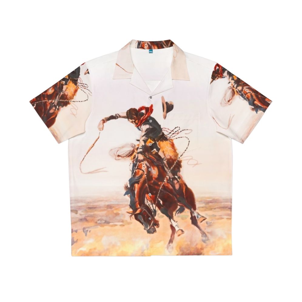 Vintage western-inspired Hawaiian shirt with Native American design elements