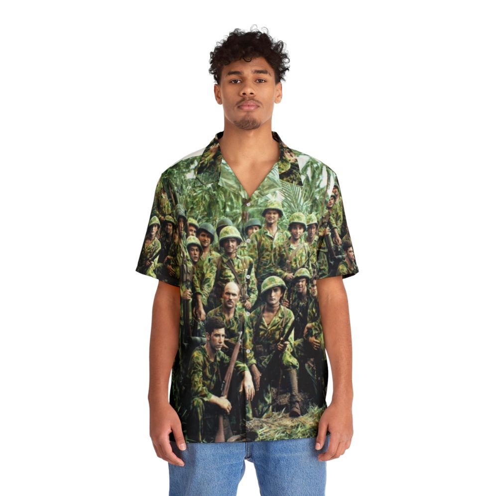 Vintage WWII Marine Raiders Hawaiian Shirt featuring the Bougainville Campaign - People Front