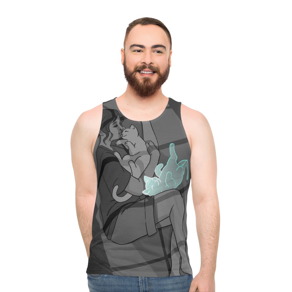 Waiting Unisex Tank Top with Cat Design - men