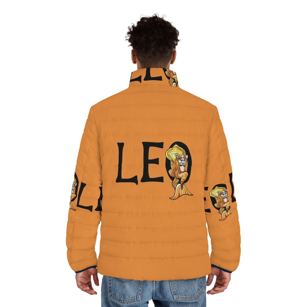 Leo puffer jacket with zodiac and astrology design - men back