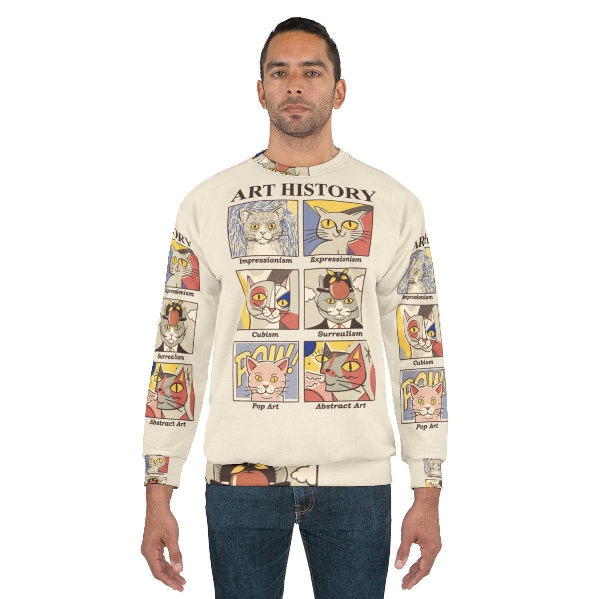 Art History Sweatshirt featuring cats and classic art designs - men