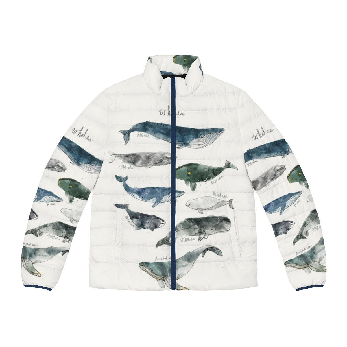 Whales Puffer Jacket with Watercolor Wildlife Design