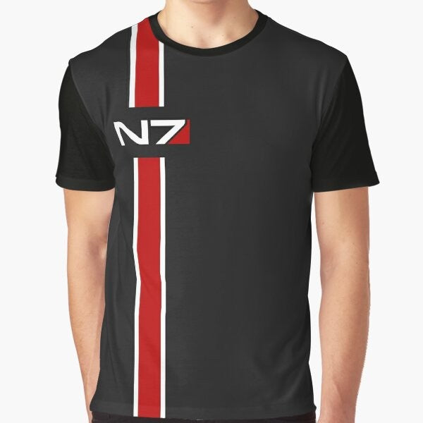 N7 emblem graphic t-shirt featuring Commander Shepard from the Mass Effect video game series