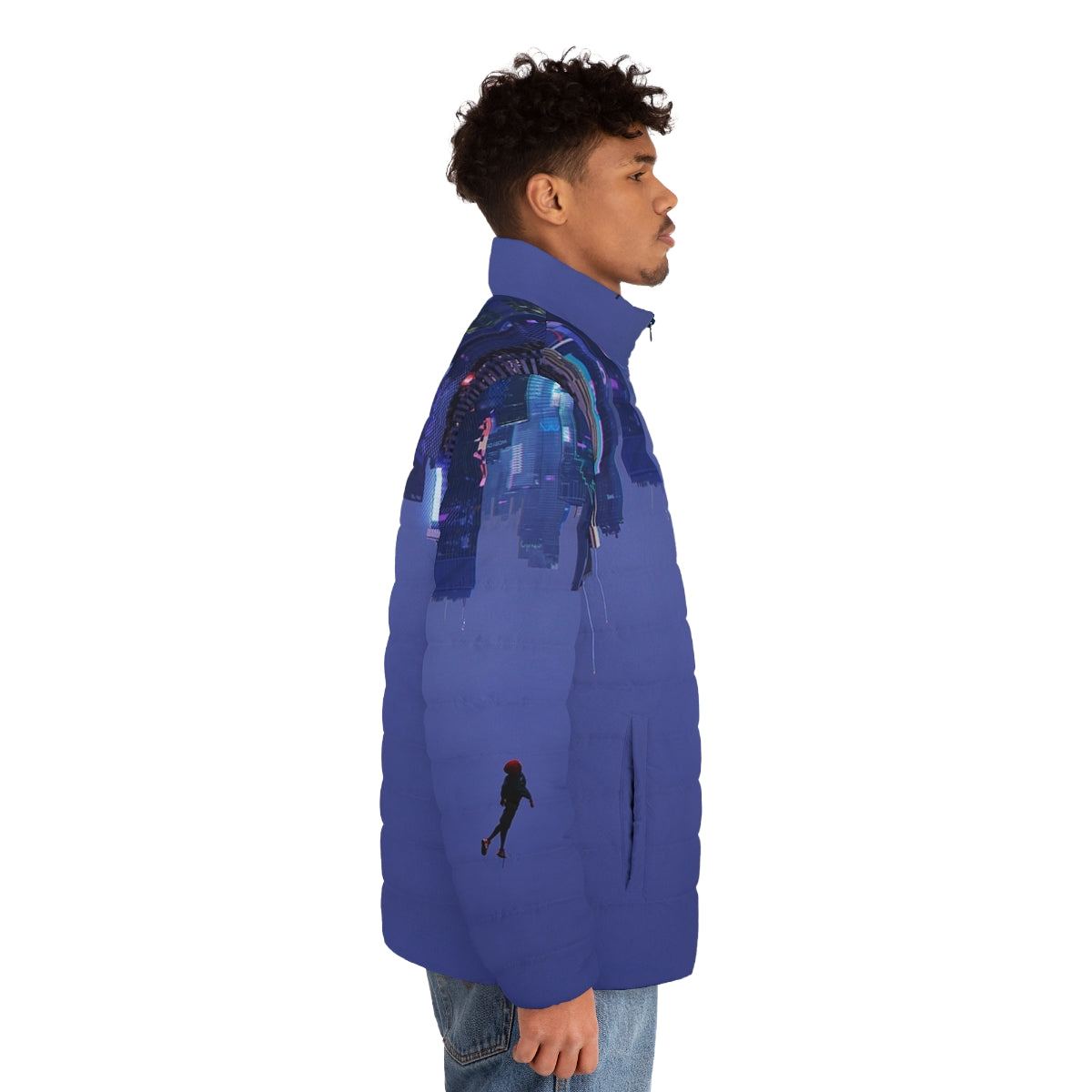 Not Falling But Rising Spider-Man Puffer Jacket for urban, city, and aesthetic style - men side right