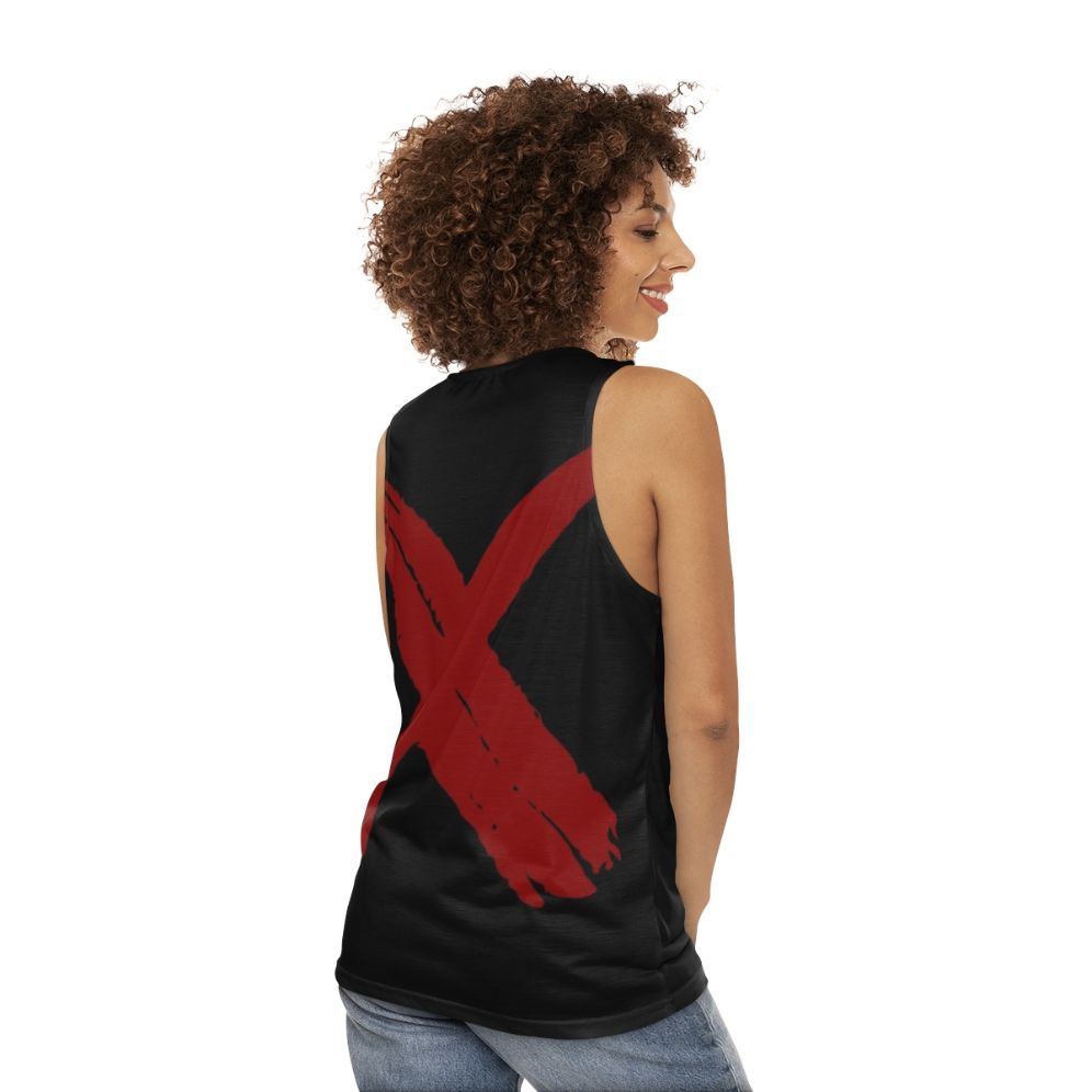 Unisex red cross graphic tank top - women back