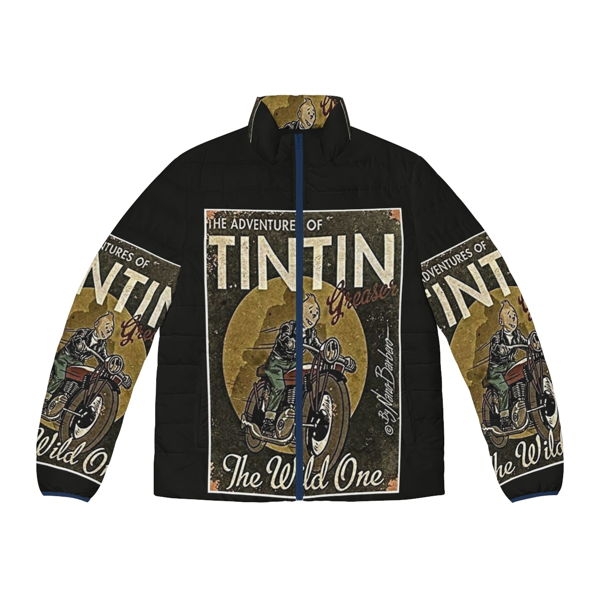 Tin Tin puffer jacket with artistic design for winter fashion