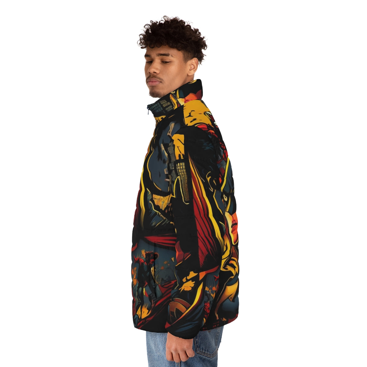 Superhero puffer jacket with iconic superhero design - men side left