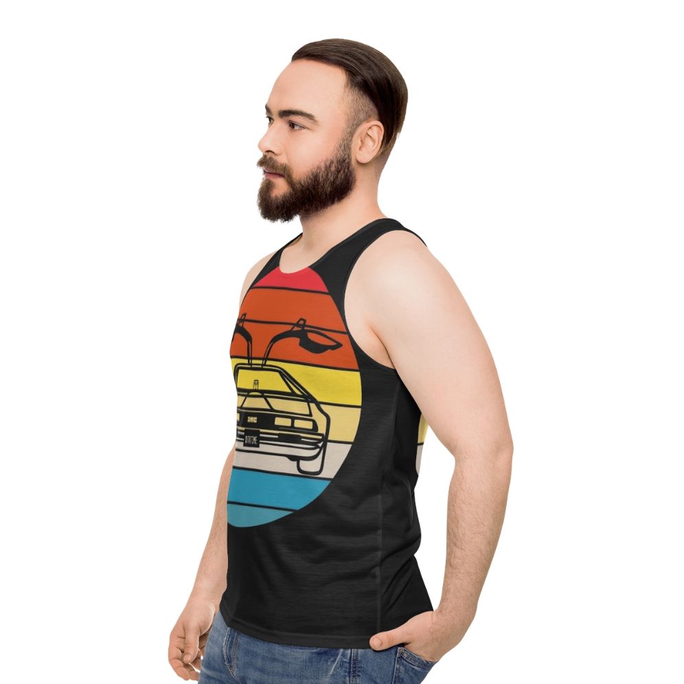 Delorean Sunset Unisex Tank Top - men side