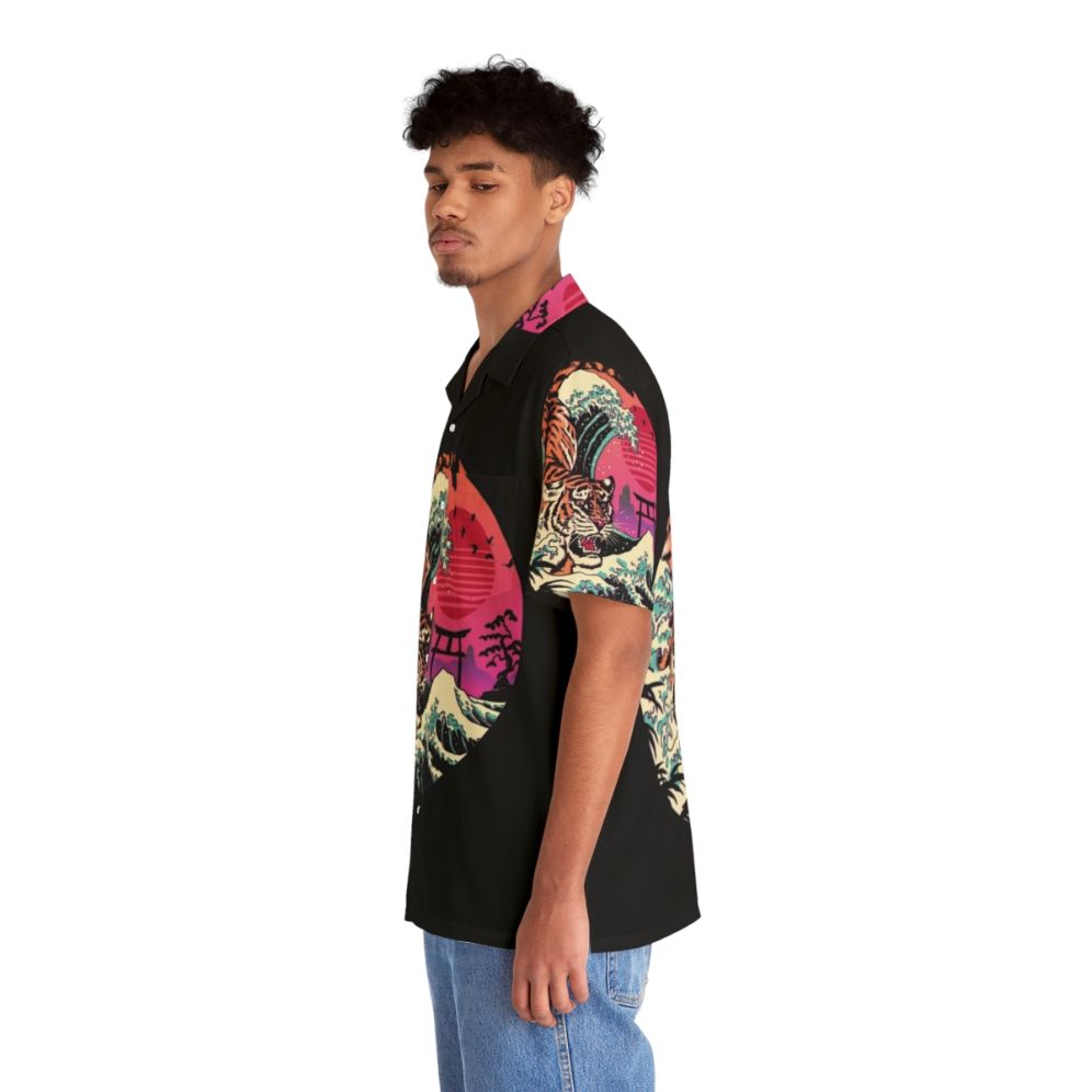 Retro Tiger Wave Hawaiian Shirt with tropical animal print and surf style - People Left