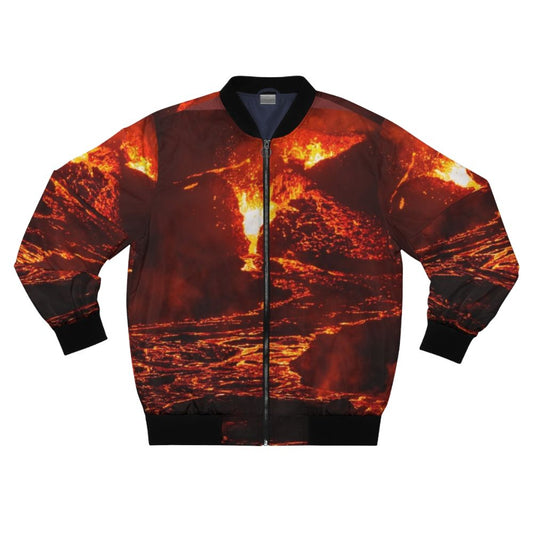 Lava Crater Flow at Night - Iceland Volcano April 20th 2021 Bomber Jacket featuring Iceland volcano lava flow