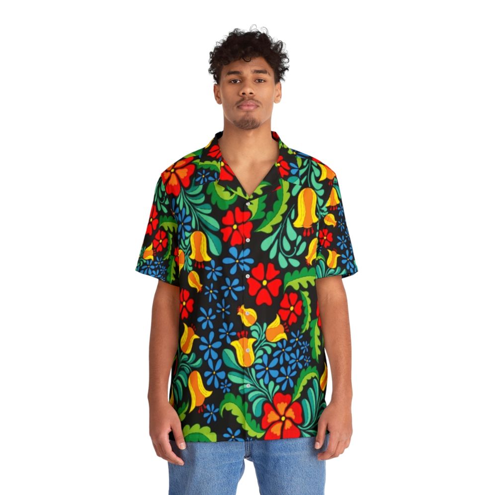 Vibrant ethnic pattern mexican hawaiian shirt - People Front