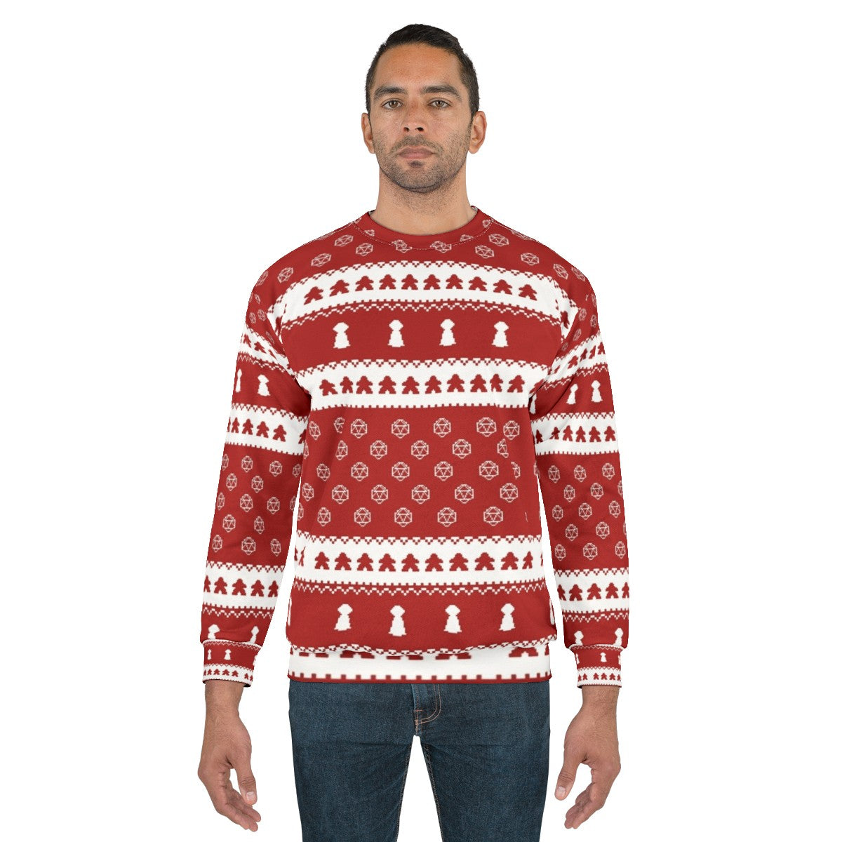 Christmas Board Game Sweater with Dice and Meeples - men