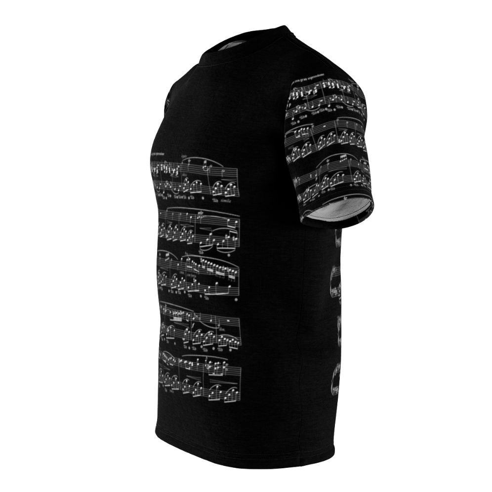 Chopin Nocturne Inspired Music T-shirt featuring a piano keys design - men left