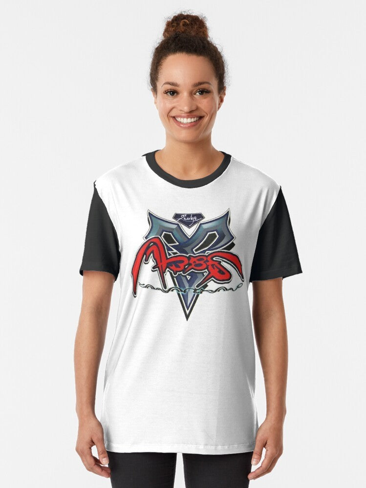 Graphic tee featuring the Zanarkand Abes logo and characters from the Final Fantasy X video game - Women