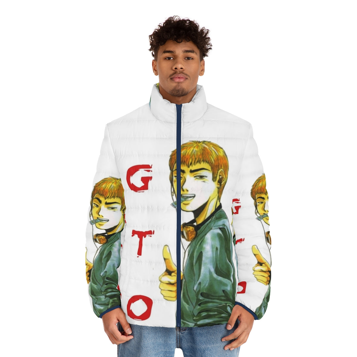 GTO Graphic Puffer Jacket, featuring an anime-inspired design - men front