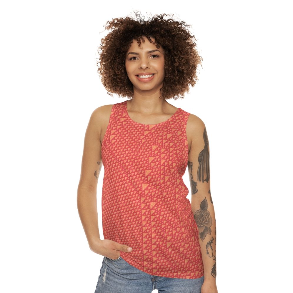 Unisex tank top featuring the "Rule 110" cellular automata pattern - women