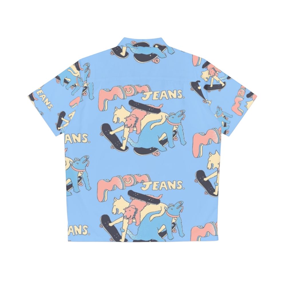 Vibrant Hawaiian shirt featuring a mom jeans band and puppy love design - Back