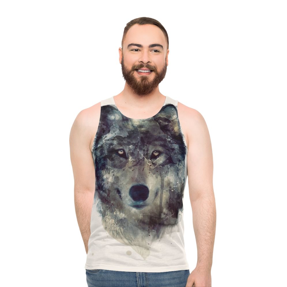 Watercolor wolf persevere unisex tank top - men