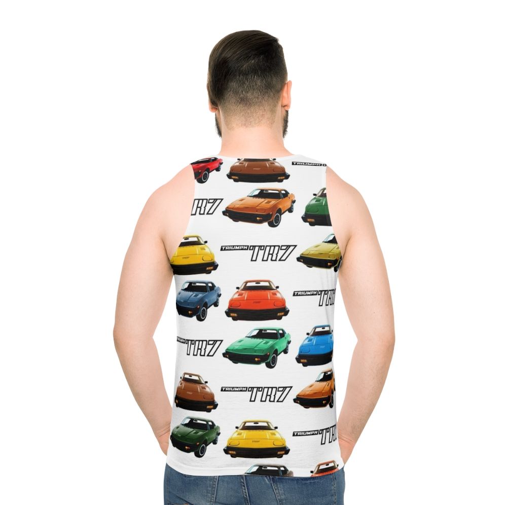 Unisex 70s Triumph TR7 Vintage Car Pattern Tank Top - men back