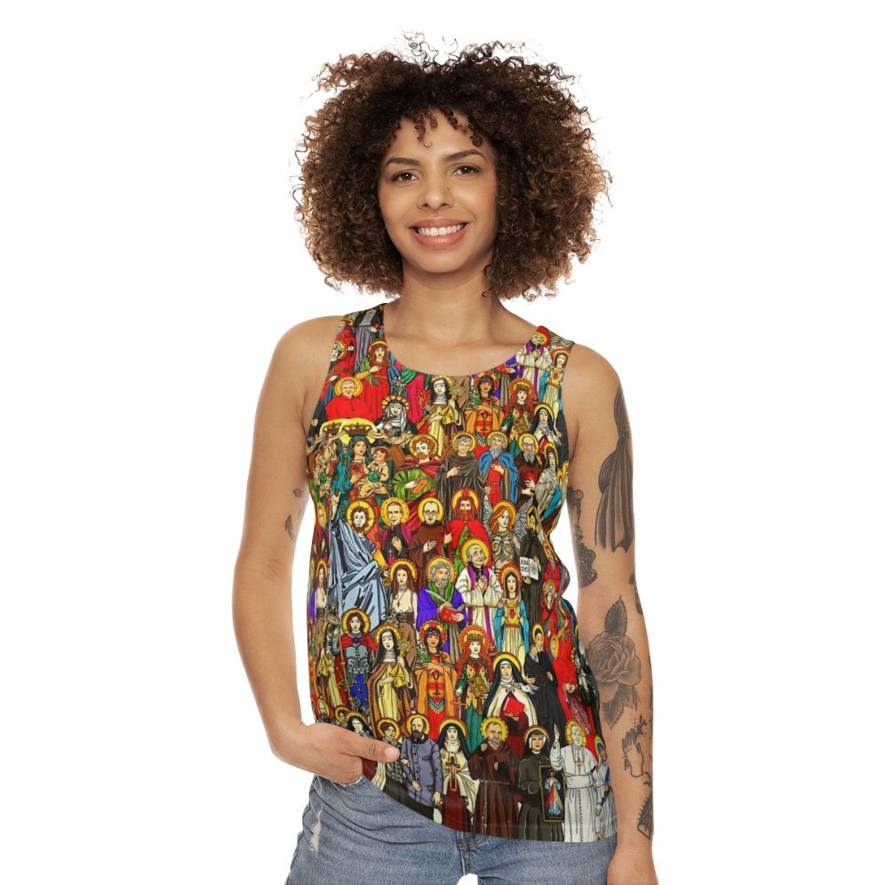 Unisex tank top featuring Catholic saints - women