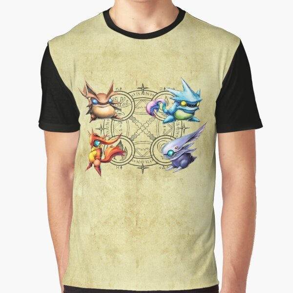 Golden Sun Djinn video game character graphic design on a t-shirt.