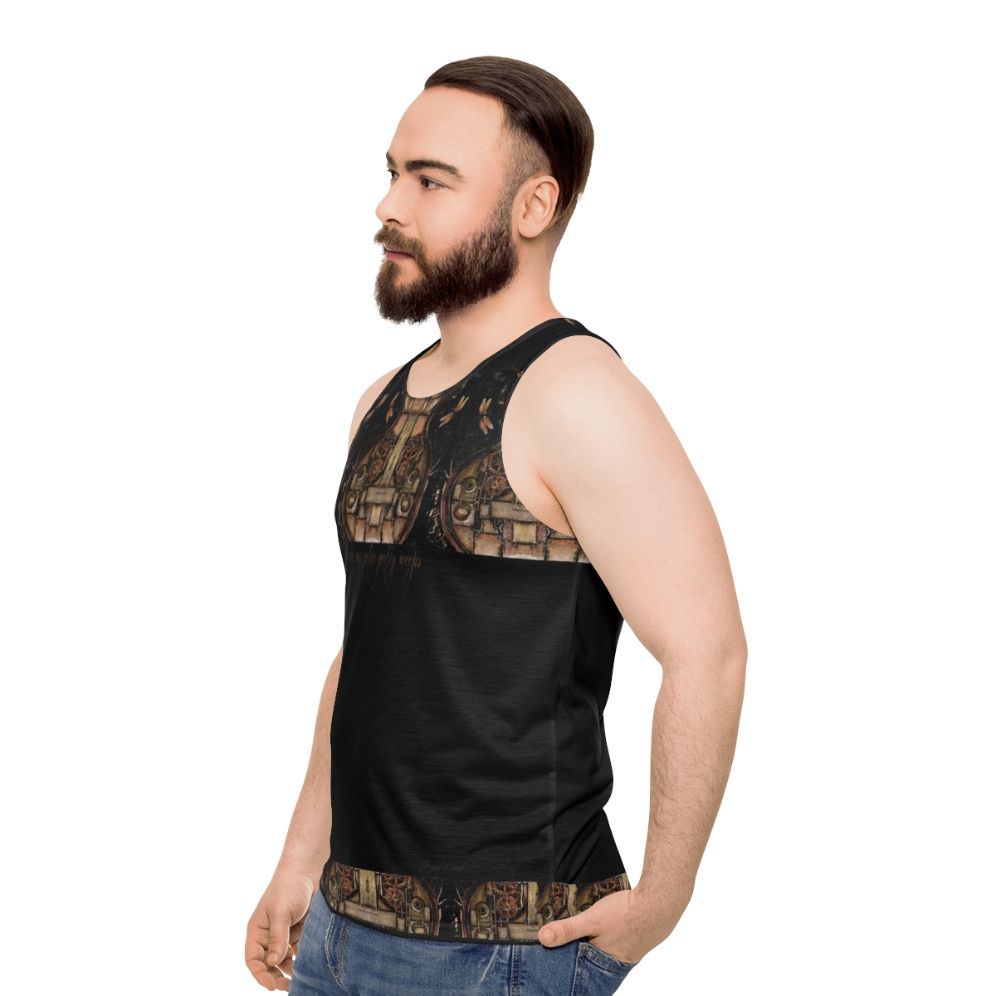 Steampunk guitar illustration on a unisex tank top - men side