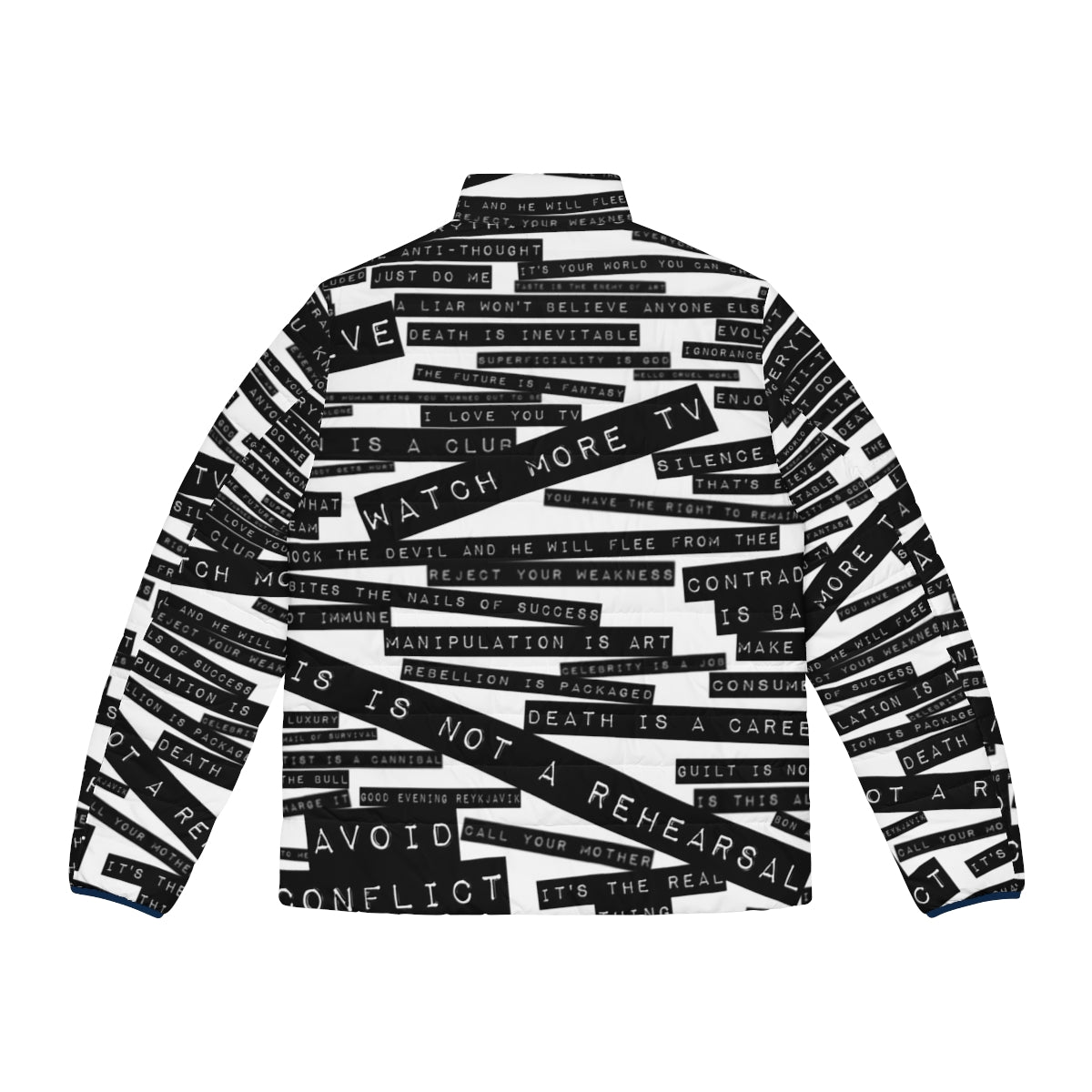 U2 ZooTV Quotes Puffer Jacket featuring iconic band lyrics and graphics - Back