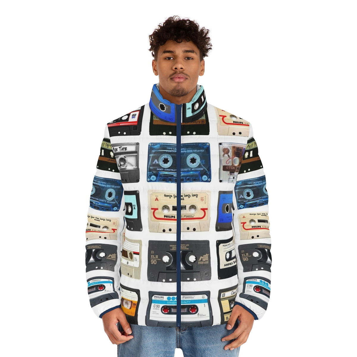 Music Puffer Jacket featuring retro, geeky, and pop culture inspired design - men front