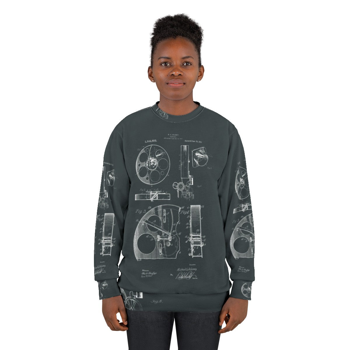 Vintage Cameraman Film Reel Patent Drawings Sweatshirt - women